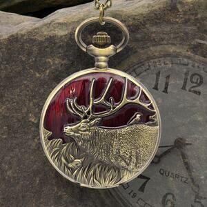 Elk Pocket Watch Outdoor Scene Nature Lover Reindeer Moose Deer Hunter Gift